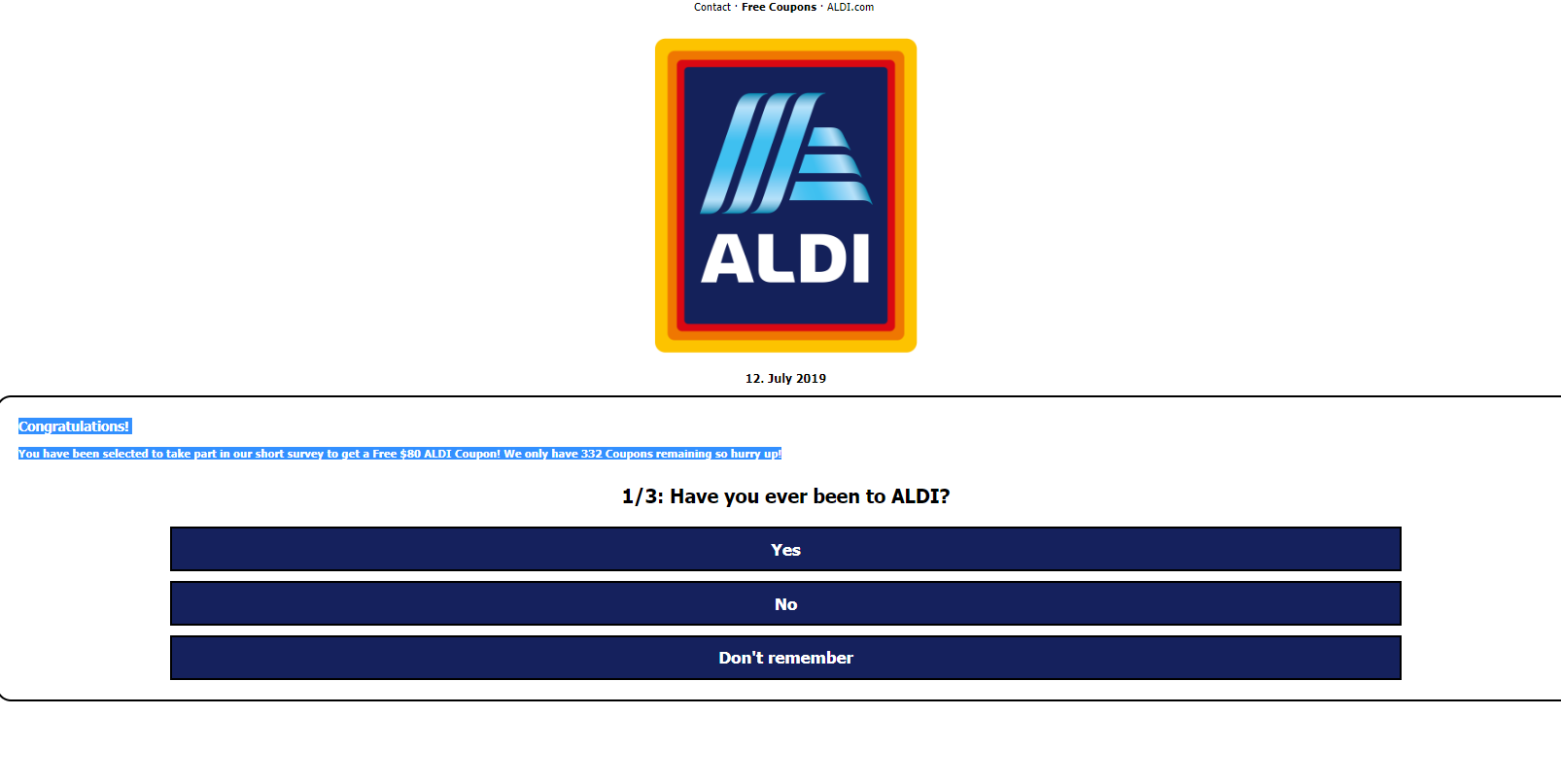 Fake News ALDI Is NOT Giving Free 80 Coupon Per family To Celebrate